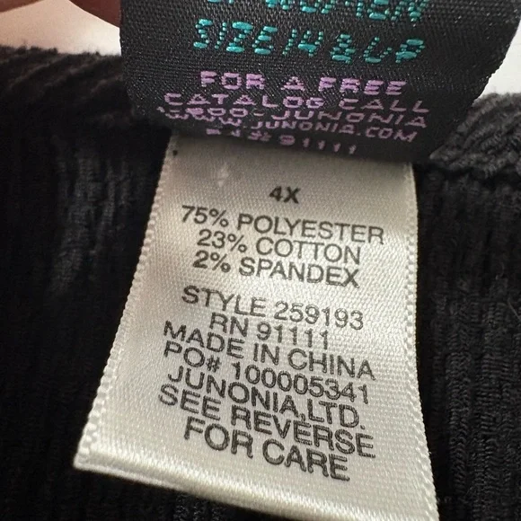 Junonia Black Textured Crinkle Blouse with Embroidered Elbow Length Sleeves. 4X - Picture 6 of 14